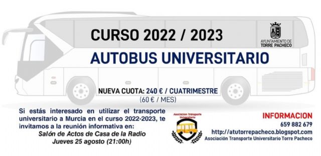 Nuevo Bono de Transporte Universitario para estudiantes deTorre Pacheco